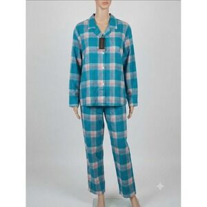 Alexander Del Rossa Womens 3X Flannel Pajama Set Teal Pink Plaid 2 Piece NWT